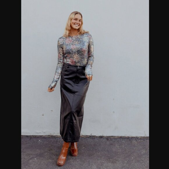 NWT Free People City Slicker Vegan Leather Maxi Skirt 10 Black Noir $128.00 - Picture 11 of 11